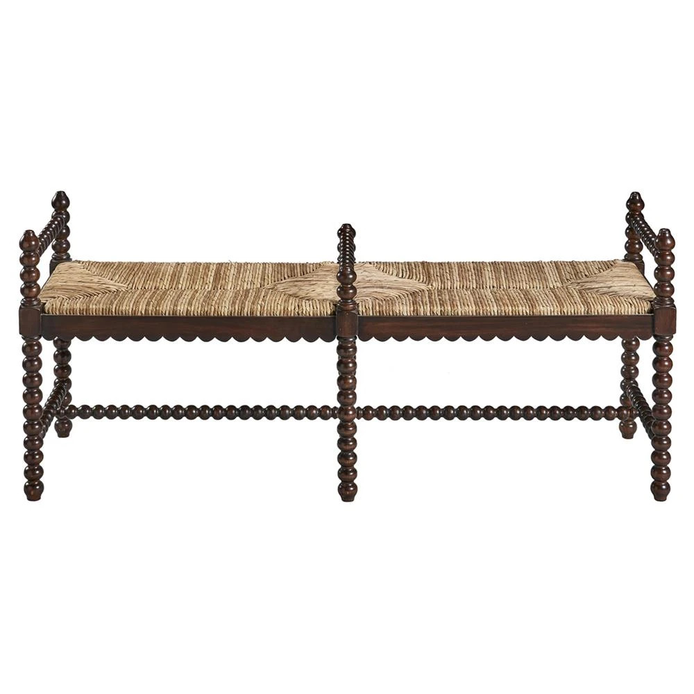 Meilani Coastal Brown Woven Seat Black Mahogany Wood Frame Long Entryway Bench | Kathy Kuo Home