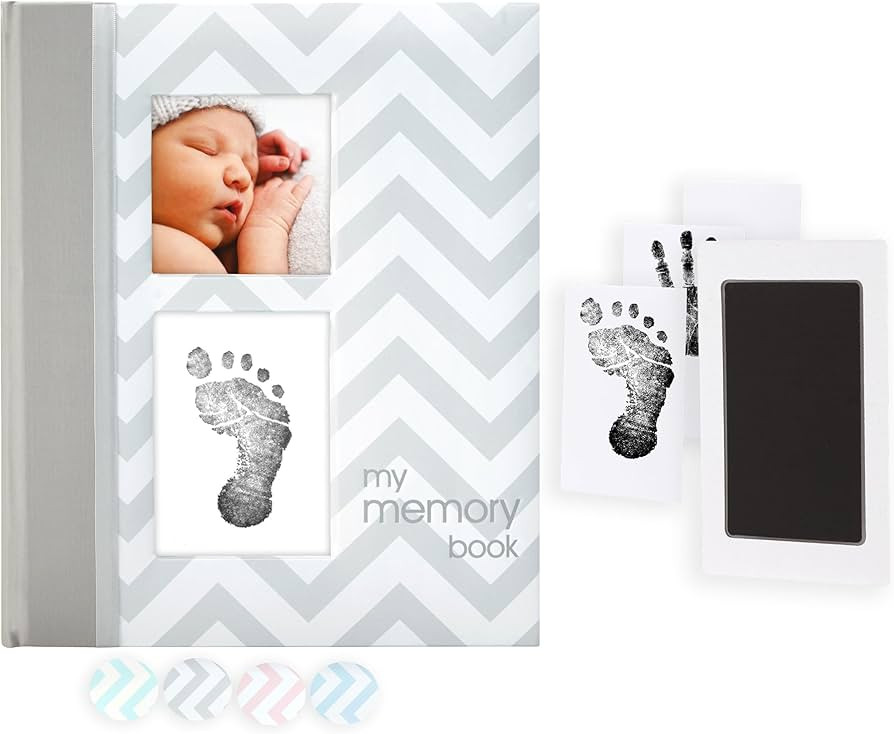 Pearhead First 5 Years Chevron Baby Memory Book, Clean-Touch Safe Ink Pad for Baby’s Handprint ... | Amazon (US)