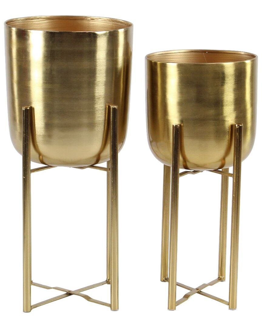 Set Of 2 Gold Planters With Stands | Gilt