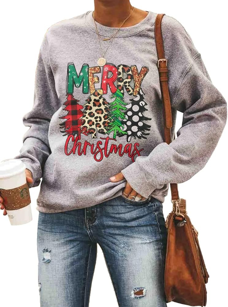 RETSUGO Womens Merry Christmas Sweatshirt Funny Christmas Tree Truck Graphic Pullover Casual Blou... | Amazon (US)