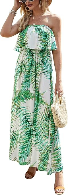 Yidarton Women Summer Blue and White Porcelain Strapless Boho Maxi Long Dress | Amazon (US)