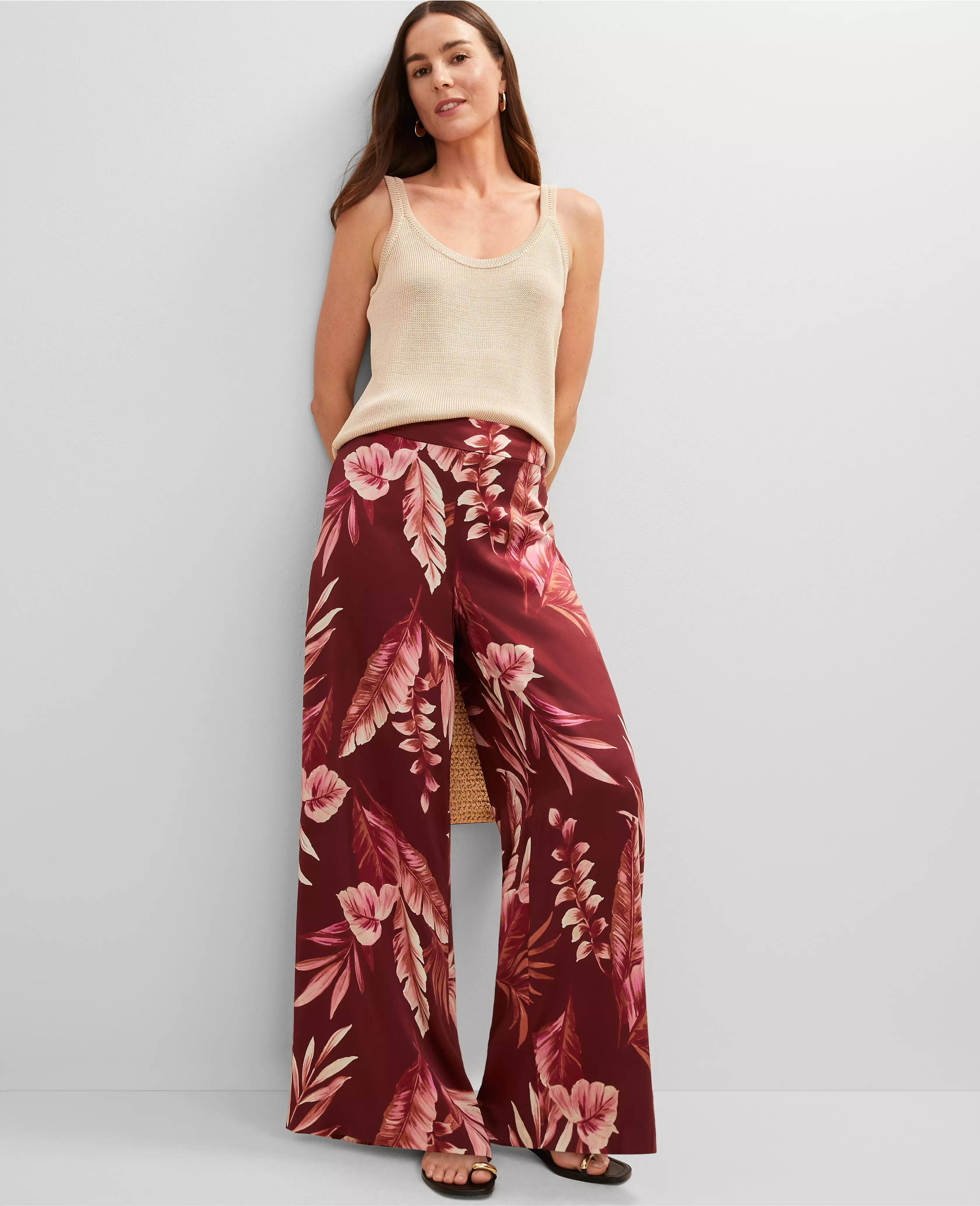 Studio Collection Dramatic Wide-Leg Silk Pant in Tropical Print | Ann Taylor