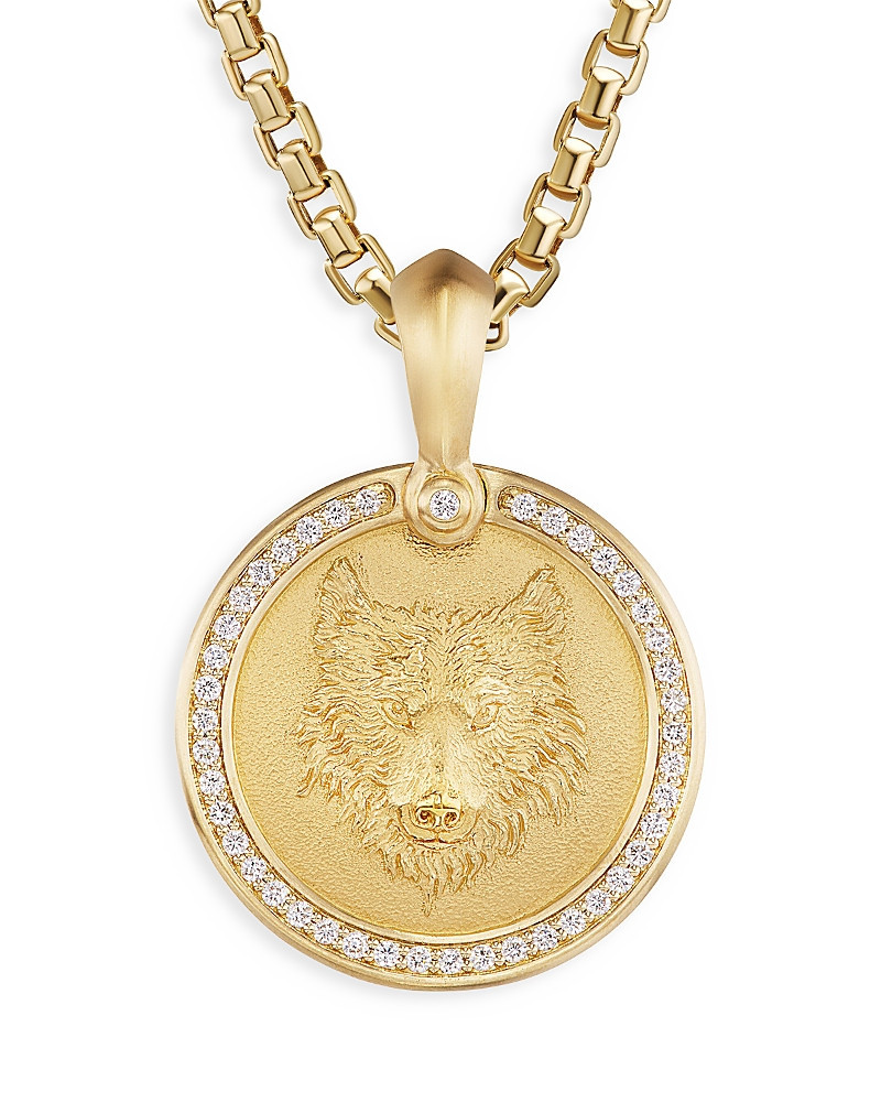 David Yurman Men's Petrvs Wolf Amulet in 18K Yellow Gold with Diamonds, 30.6mm | Bloomingdale's (US)