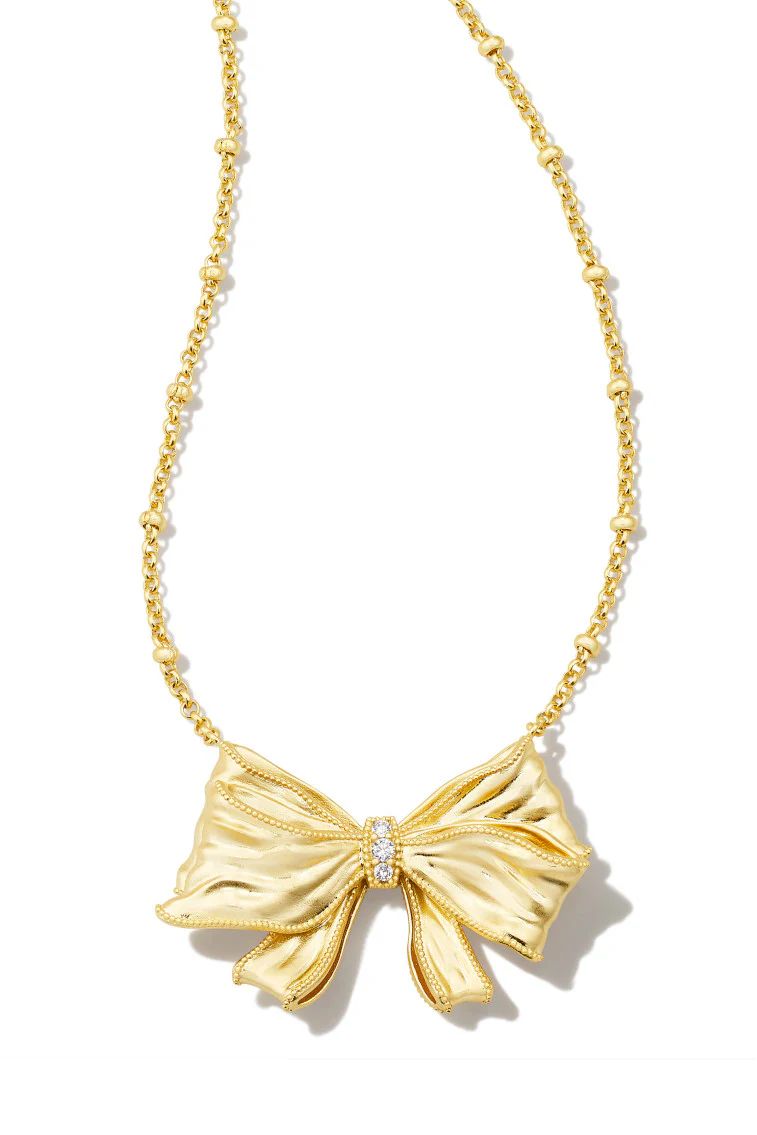 Kendra Scott x LoveShackFancy Gold Bow Necklace in White Crystal | LOVESHACKFANCY