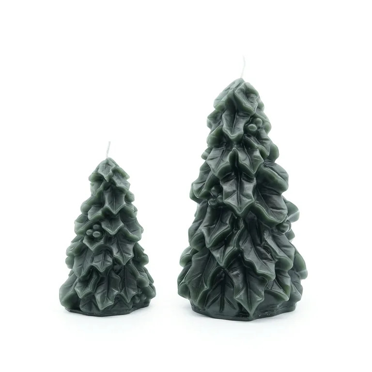 My Texas House Holly Christmas Tree Candles, 4.5" & 7", Unscented, Green, 2 Count | Walmart (US)