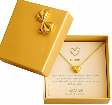 Colar Feminino Coração Banhado a Ouro Corrente 45cm Dourado Presente Namorada Noiva Amor | Amazon (BR)