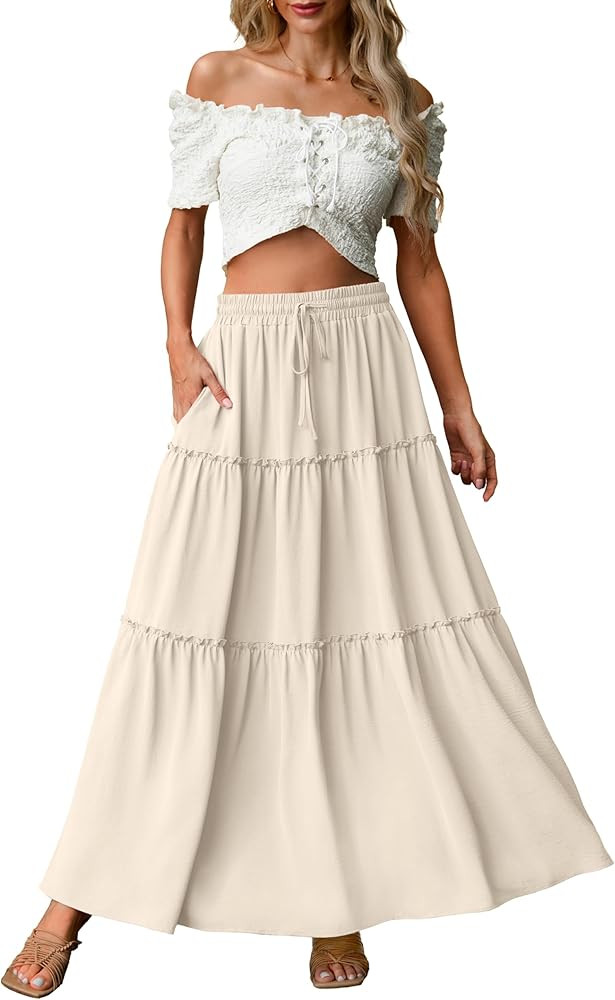 Lepunuo Womens Casual Boho High Waisted Flowy Maxi Skirts Trendy Floral Cute Long Skirts with Poc... | Amazon (US)