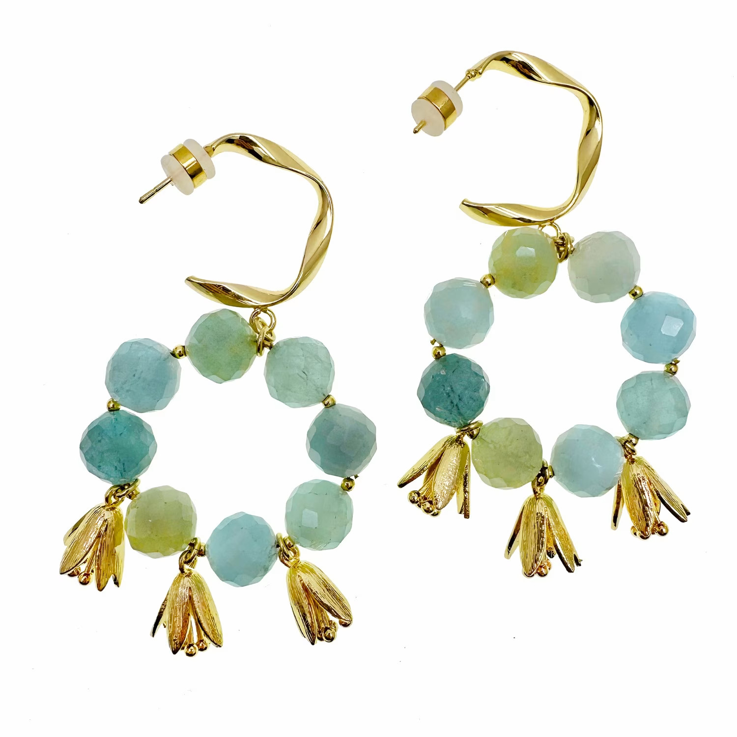 Bohemia Style Aquamarine With Flower Charms Earrings | Wolf & Badger