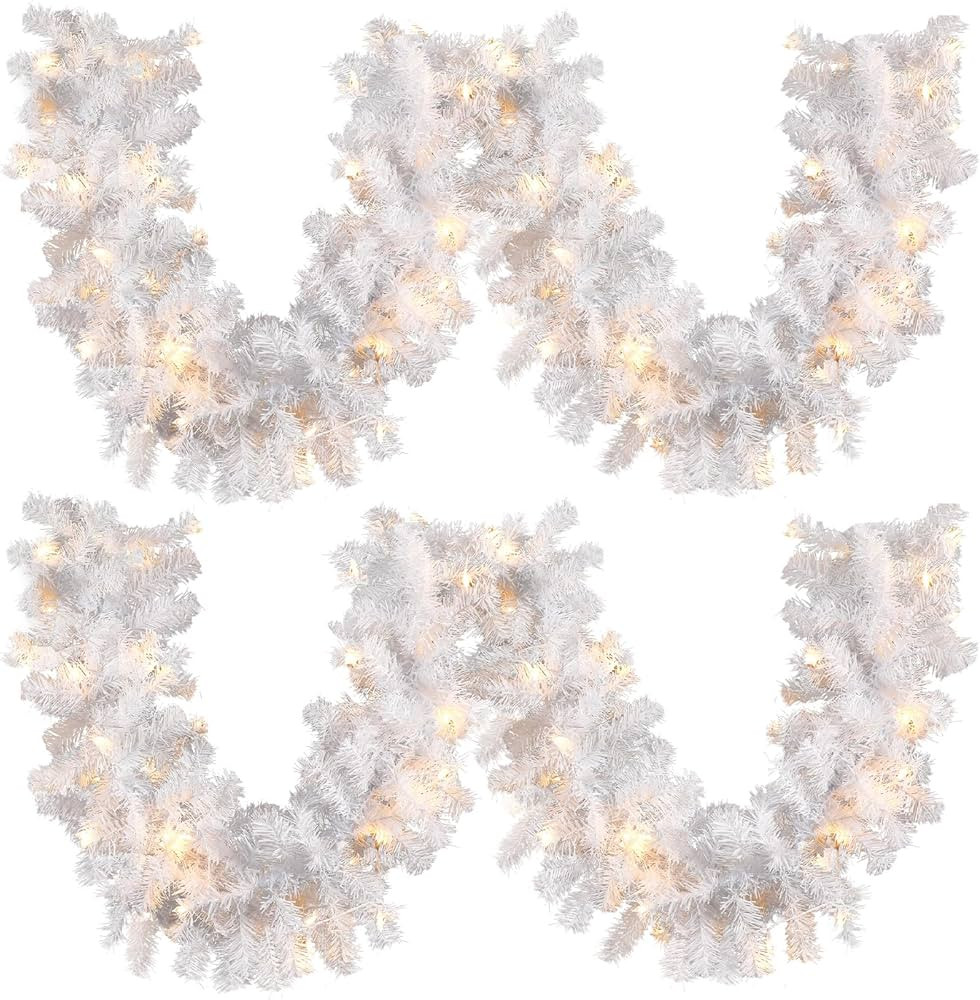 Hotop 9 ft Faux Spruce Artificial Christmas Garland LED Garland Warm Pine Prelit Battery Operated... | Amazon (US)