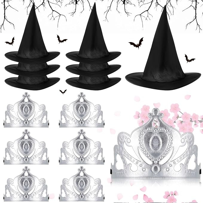 Tarpop 12 pcs Princess Crowns and Witch Hats Set, Soft Royal Queen Crown and Black Wizard Hats De... | Amazon (US)