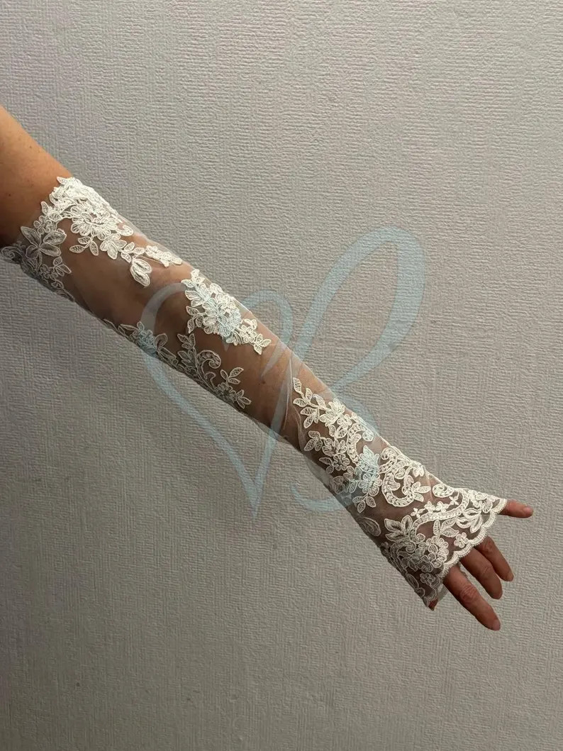 Ivory Lace Bridal Sleeves, Sheer Floral Wedding Arm Covers, Wedding Gloves, Accessory for Bride -... | Etsy (US)