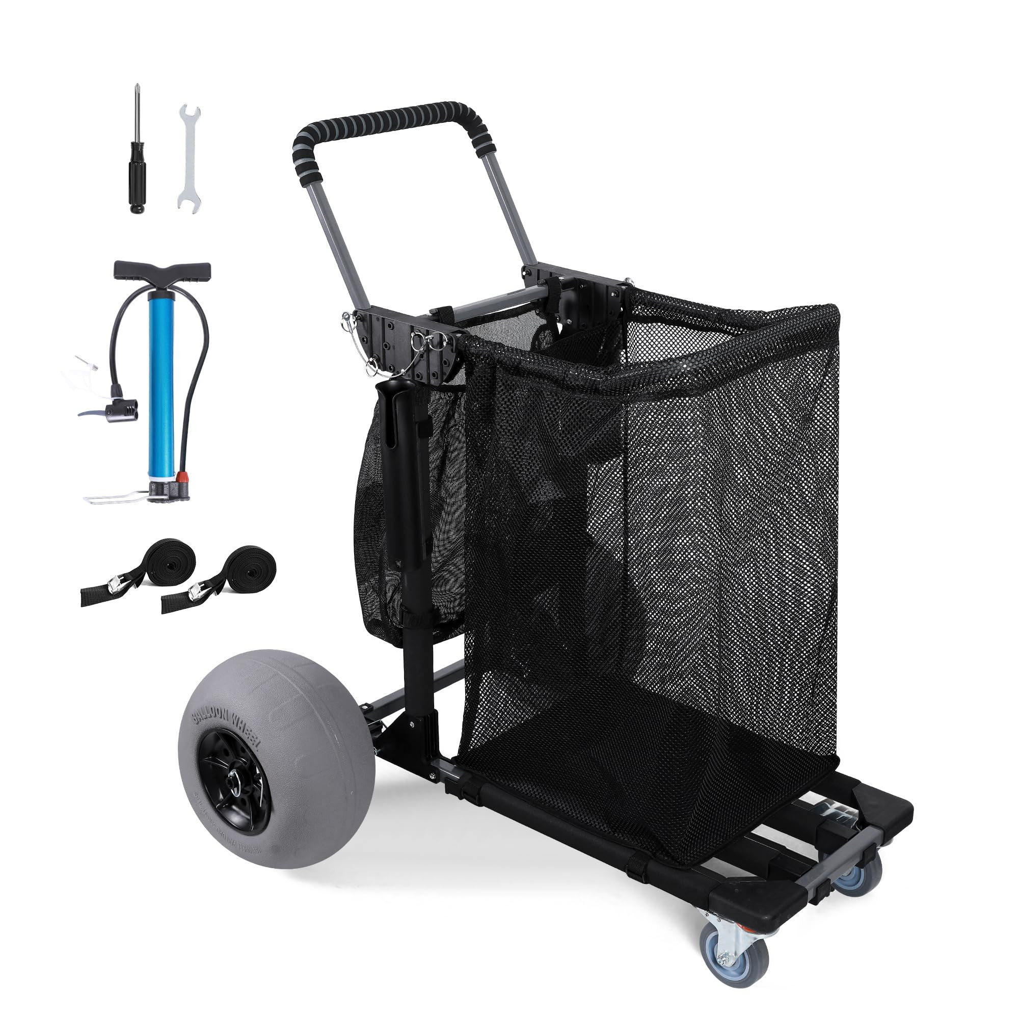 Beach Cart Foldable Fishing Trolley with 12 inch Balloon Wheels for Sand All-Terrain | Amazon (US)