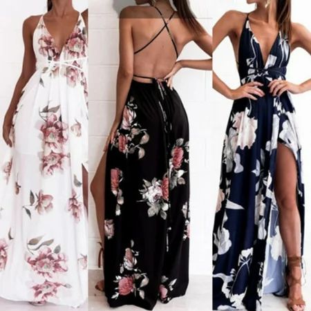 Womens Floral Long Maxi Dress Sleeveless Evening Party Summer Beach Sundress | Walmart (US)