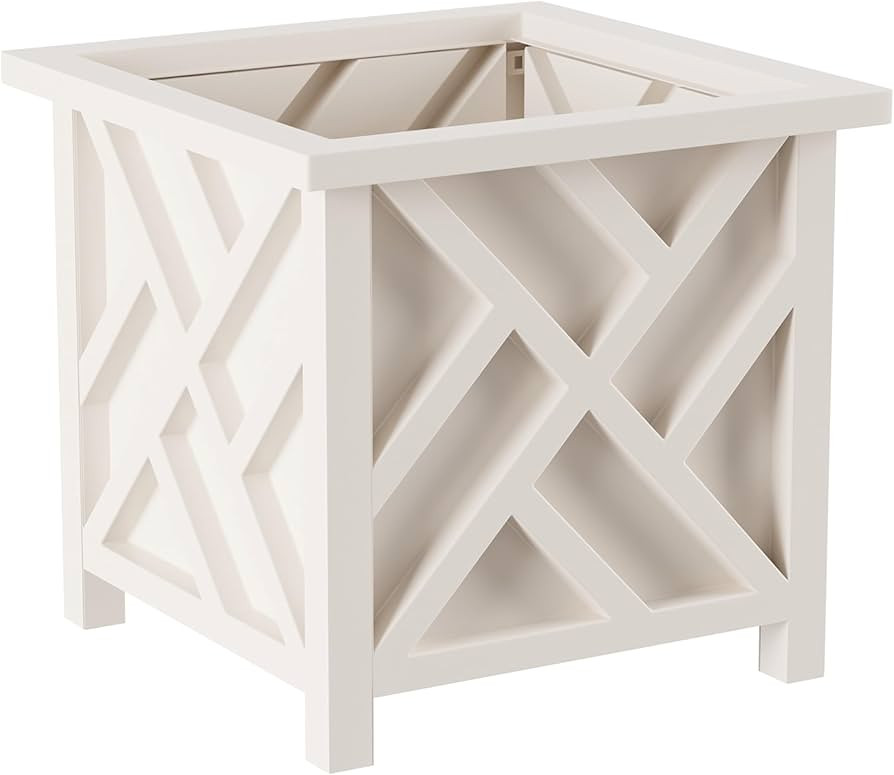 Lattice Design Outdoor Planter Box - 14.75\u201d Square 13\u201d Tall White Plant Pot - Decorativ... | Amazon (US)