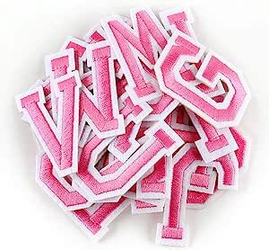 Letter Iron On Patches Sew On Appliques with Ironed Adhesive Pink Embroidered Decorative Repair P... | Amazon (US)
