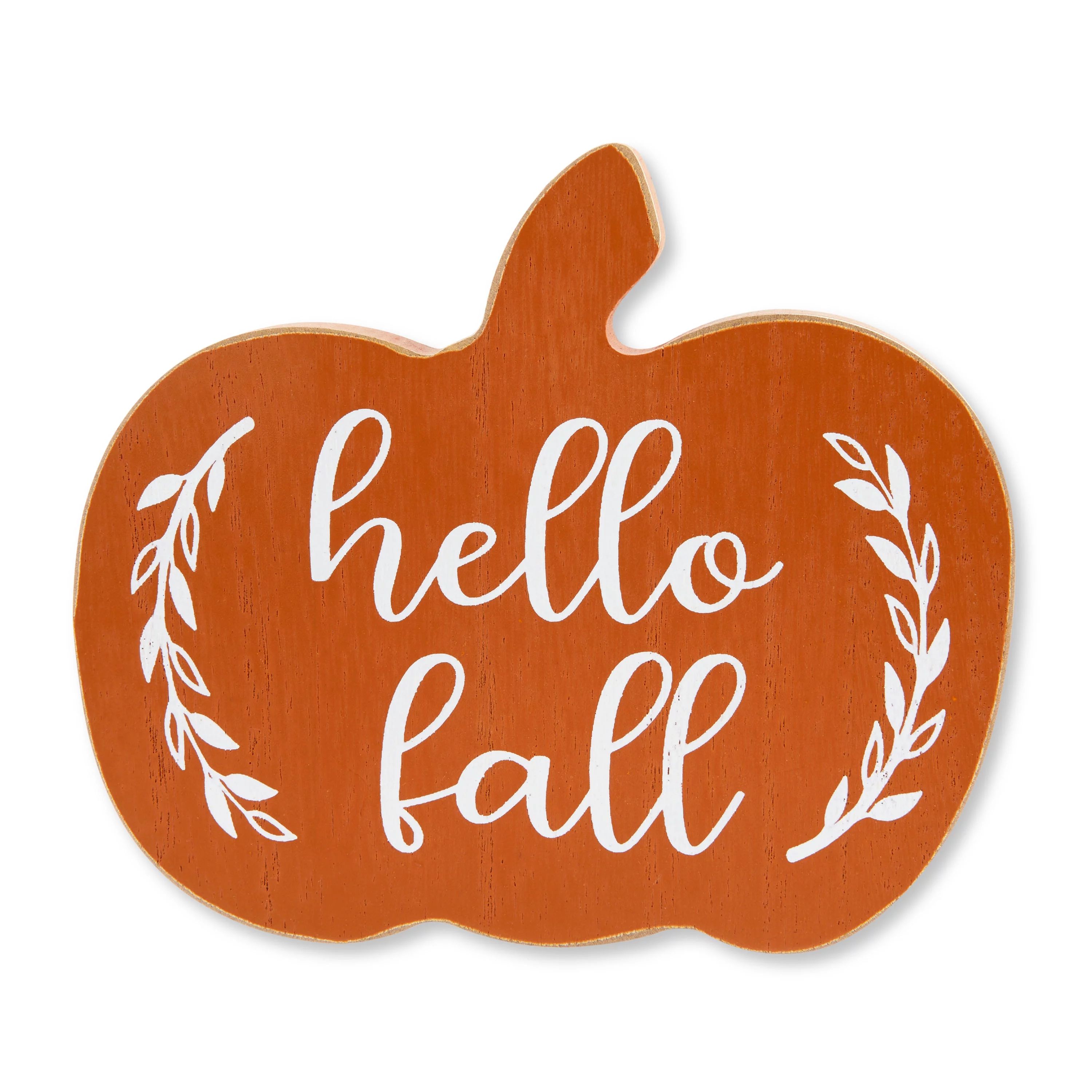 4.5-in Harvest Wooden Hello Fall Pumpkin Sign, Orange, Tabletop Decoration, Way to Celebrate | Walmart (US)