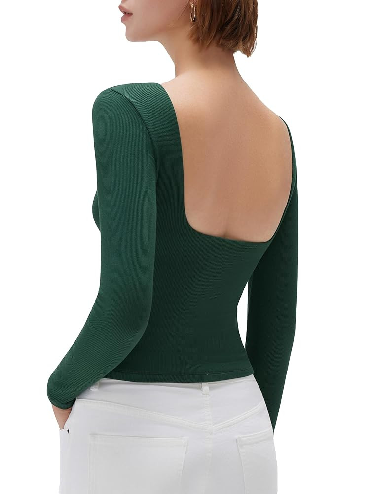 SUUKSESS Women Backless Going Out Tops Padded Modal Basic Long Sleeve Shirts | Amazon (US)