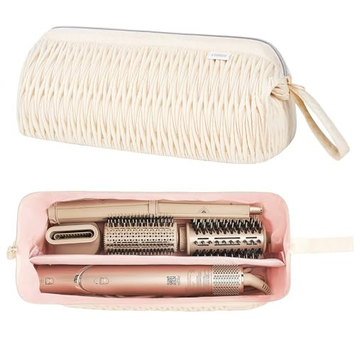 Leudes Dyson Airwrap Travel Case for Shark Hair Dryer Airstraight Flex Style Hair Attachment Tool Organizer Accessories Air Wrap Flat Curling Iron Carrying Case (Beige) | Amazon (US)