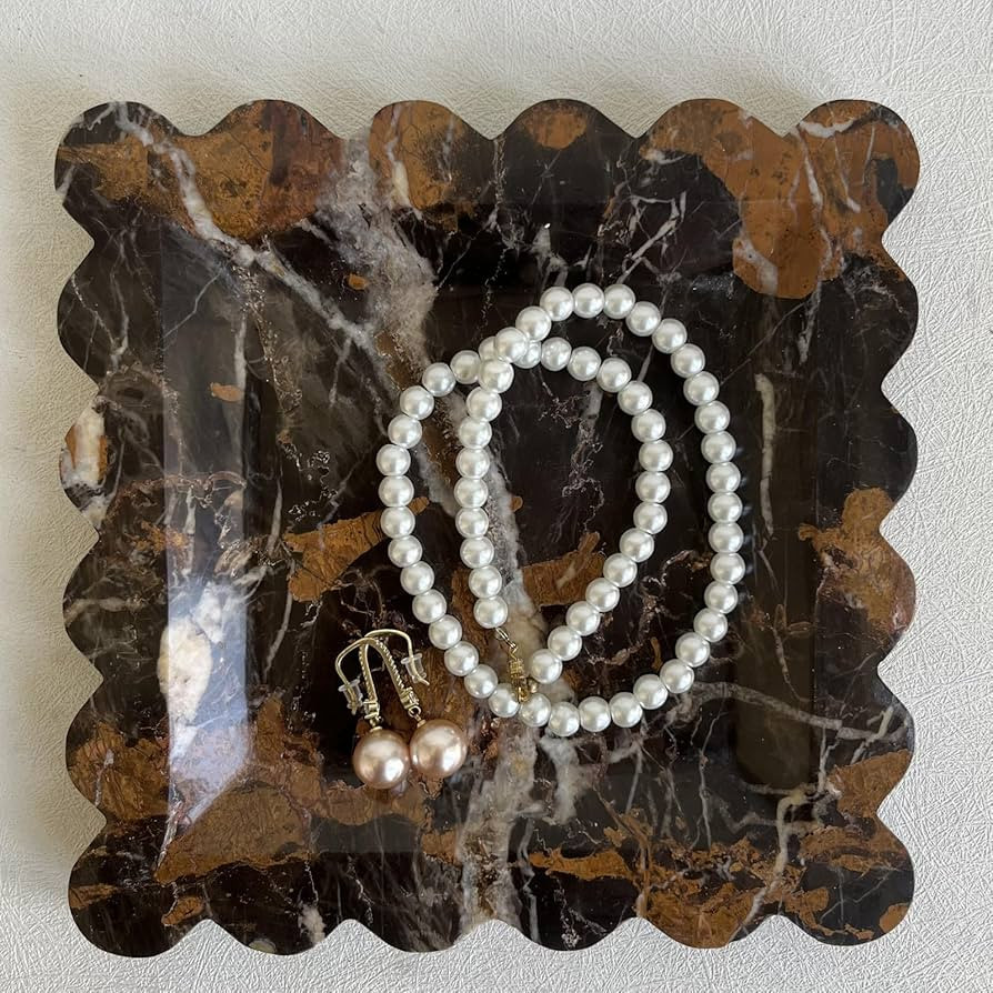 Vintage Natural Marble Tray Small Ornaments Scalloped Tray Handmade Storage Dish for Counter, Van... | Amazon (US)