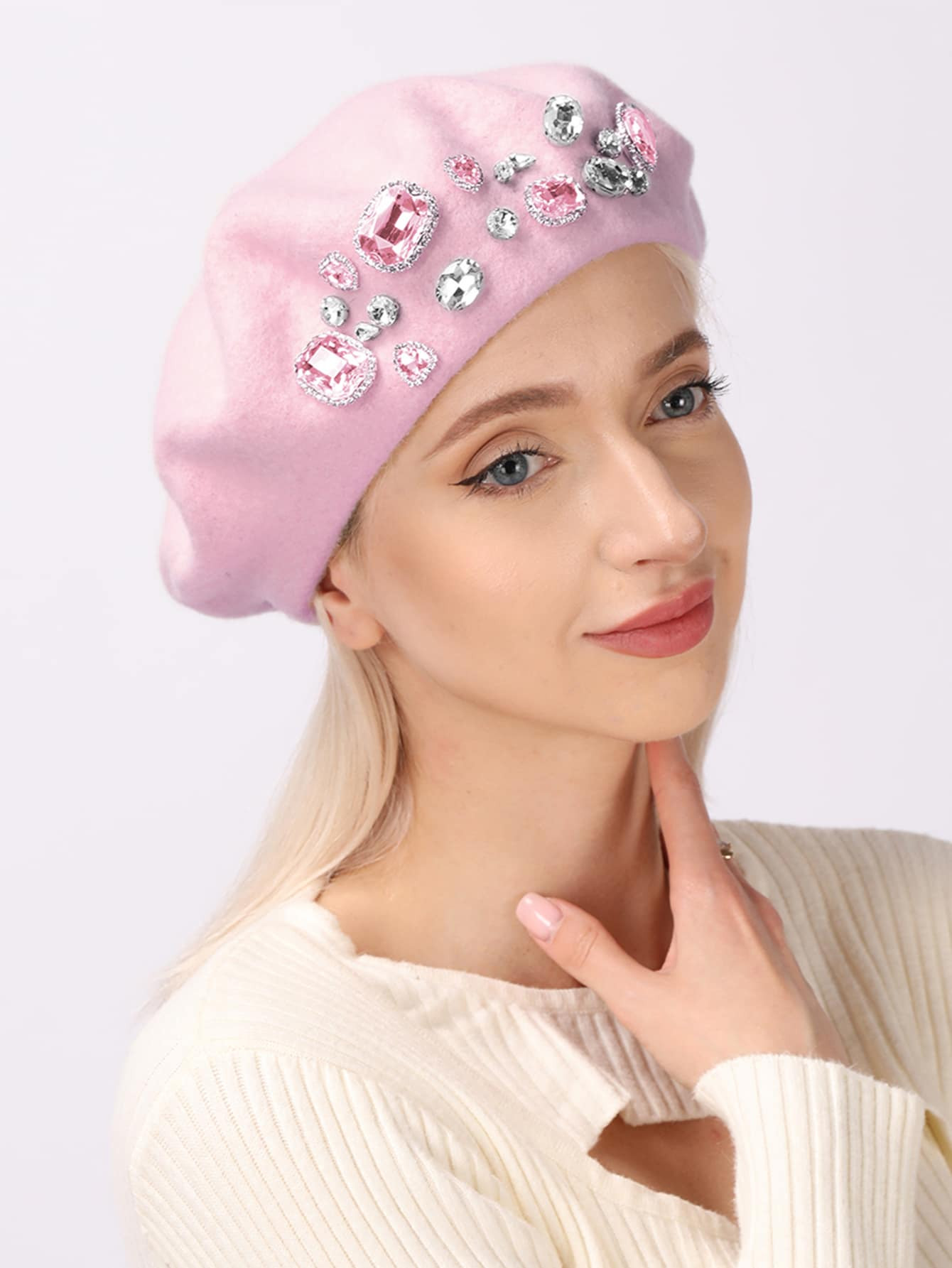 Wool-Mix Rhinestone Decor Beret | SHEIN