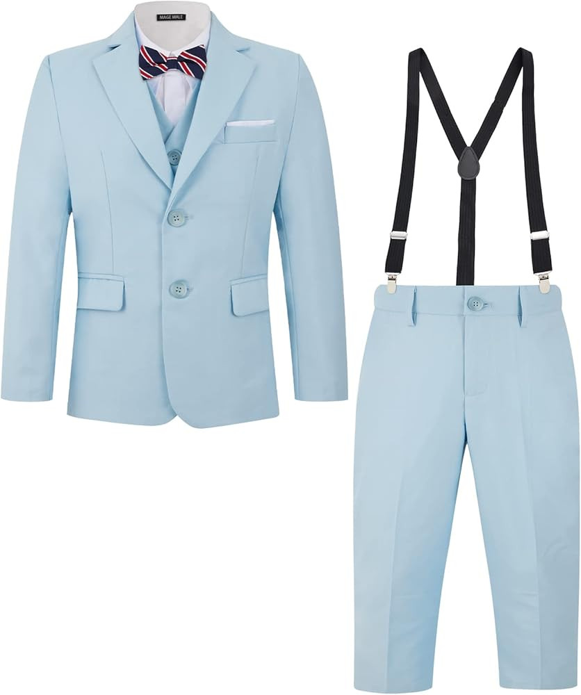 MAGE MALE Boys Multiple Colour Formal Dress Suits 5 Piece Slim Fit Dresswear Suit Set with Kids S... | Amazon (US)