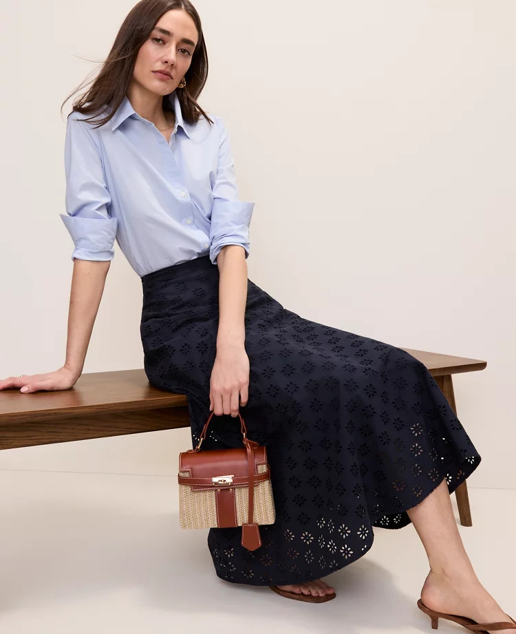 Eyelet Full Midi Skirt | Ann Taylor