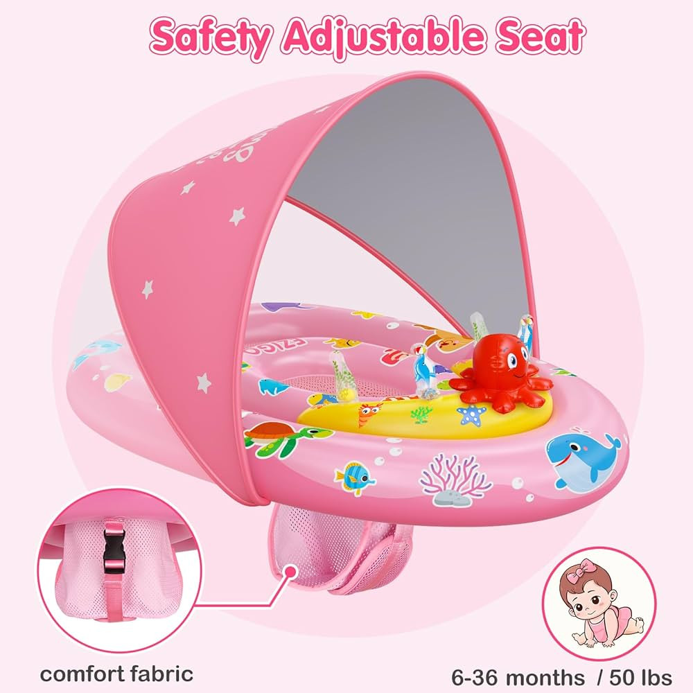 EZIGO Baby Pool Float with Canopy UPF50+ Sun Protection, Inflatable Kids Pool Floats with Ocean A... | Amazon (US)