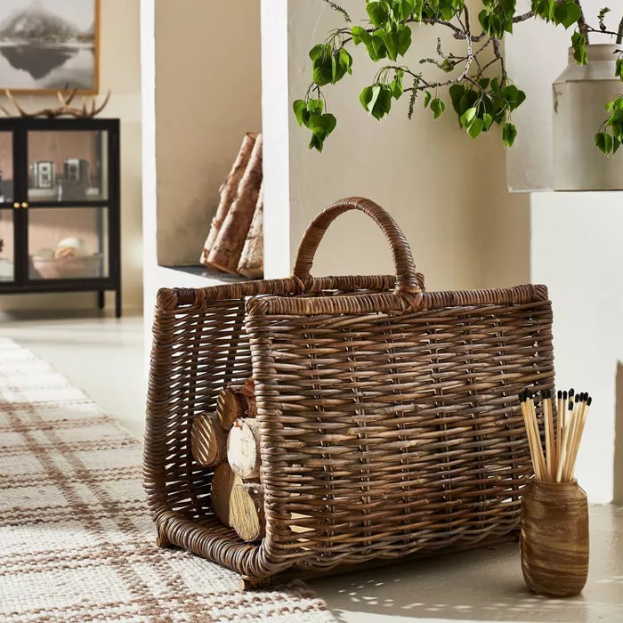 20" x 15" Rattan Woven Log Holder with Handle Gray/Natural - Threshold™ designed with Studio Mc... | Target