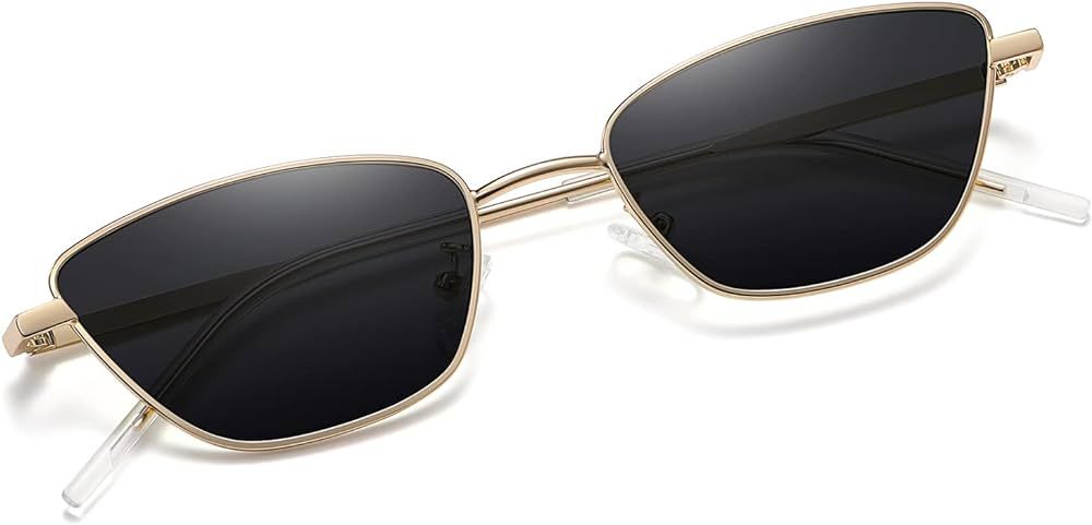 Colrea Vintage Small Cat Eye Sunglasses Fashion Narrow Metal Frame Rectangle Sun Glasses 100% UV Pro | Amazon (US)