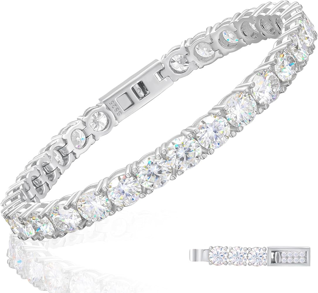 TUHE Moissanite Tennis Bracelet 5.0-21.0CT 18K Gold Plated 925 Sterling Silver Bracelets 3/4/5MM ... | Amazon (US)
