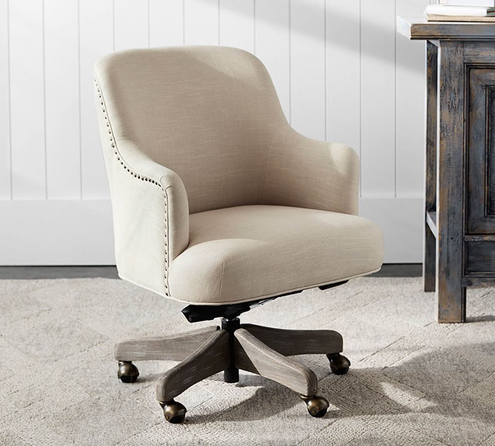 Reeves Upholstered Swivel Desk Chair | Pottery Barn (US)