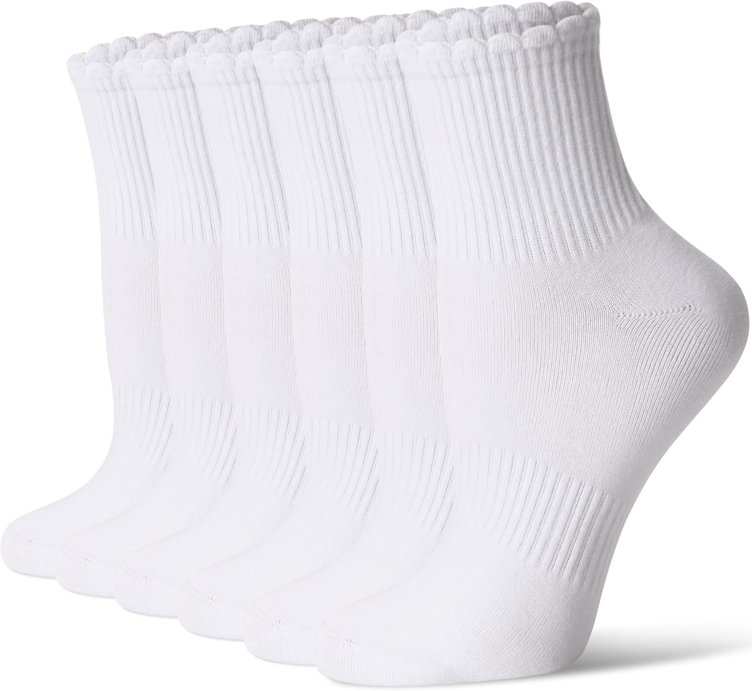 CS CELERSPORT Women's Mini Crew Ankle Socks with Scalloped Top,Pack of 6 | Amazon (US)