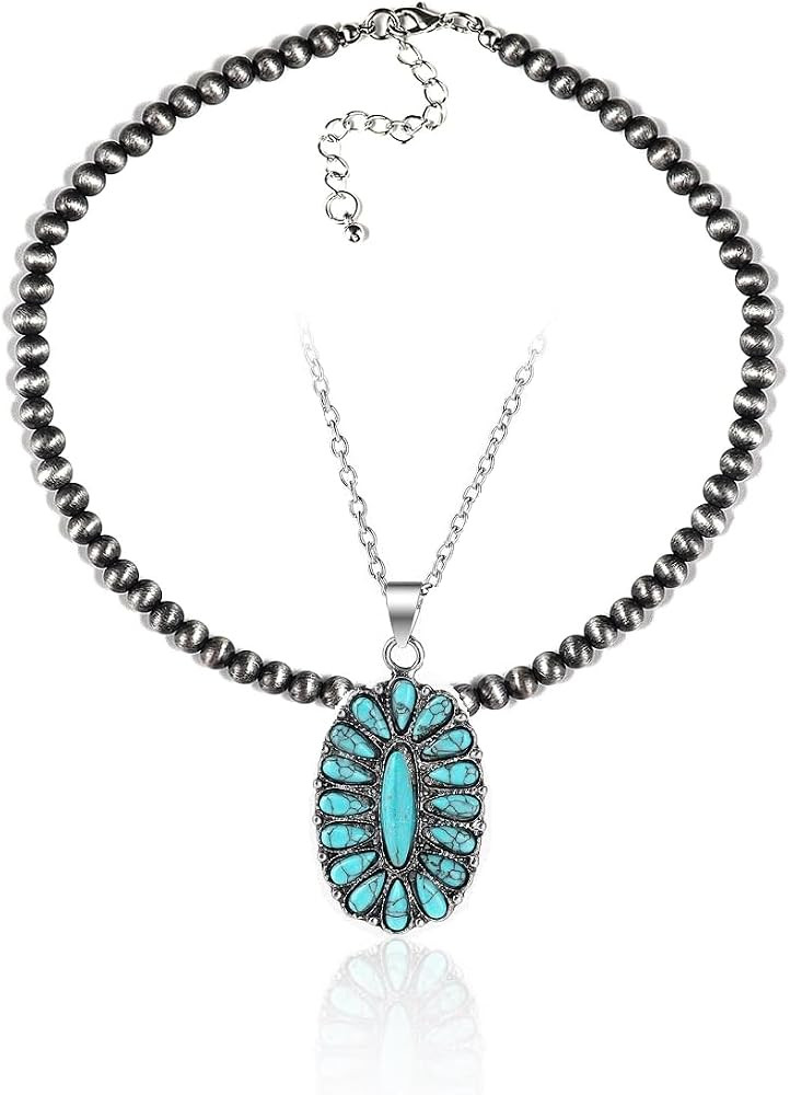 Western Jewelry Navajo Pearl Necklace for Women Western Turquoise Necklace Cowgirl Beaded Pendant... | Amazon (US)