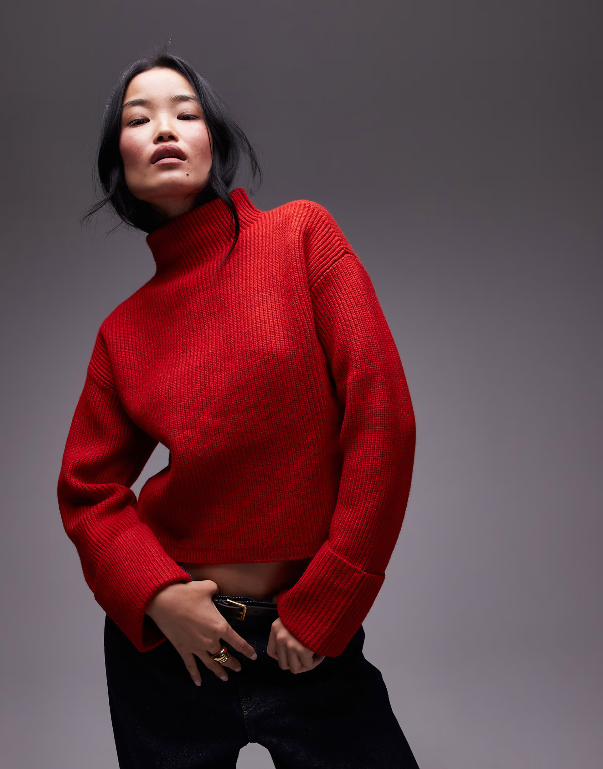 Mango high neck chunky jumper in red | ASOS (Global)