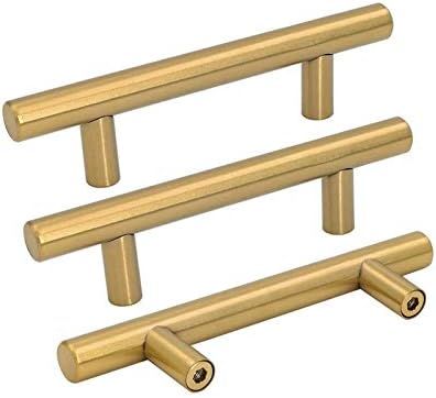 Goldenwarm 25pcs Brushed Brass Kitchen Cabinet Hardware Handle 1/2" Diameter T Bar Handles Furnit... | Amazon (US)