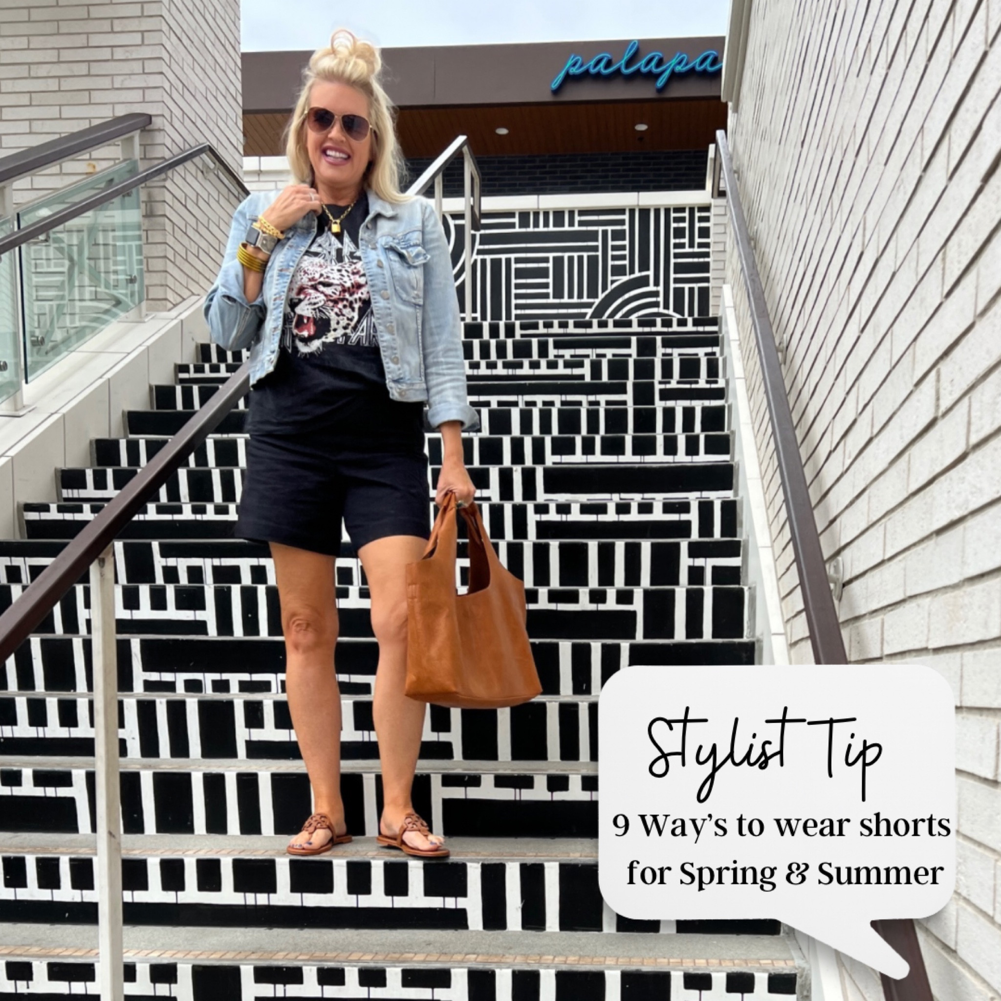 Short styling

Easy short outfit
Comfy yet chic

Spanx shirt fit great and come in a couple of lengths and colors
TTS 

Def leopard target tee tts

Kut from the Kloth denim jacket 

Tory Burch miller sandals 

Vegan leather tote bag under $100 and one of my best sellers

Gold jewelry 
