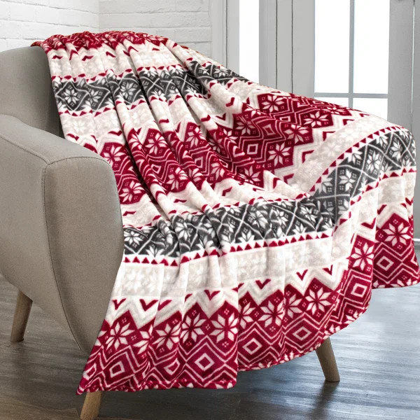 Casilear Snowflakes Poinsettia Flower Soft Plush Warm Winter Cabin Fleece Throw | Wayfair North America