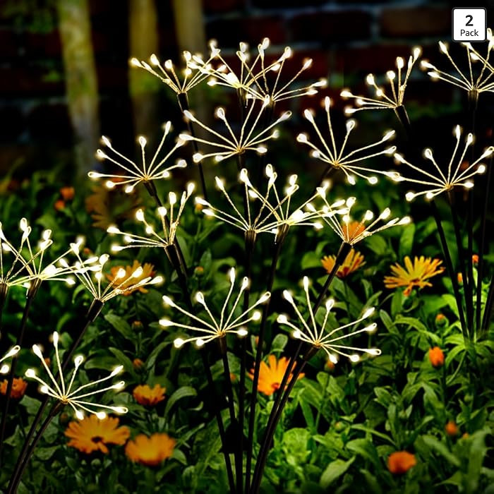 Solar Garden Lights 2 Pack Twinkling Solar Firework Lights with 2 Modes 120LED, Solar-Powered Lig... | Amazon (US)