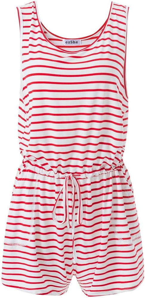 ezShe Women's Summer Sleeveless Jumpsuit Romper Adjustable Waist Shorts Romper | Amazon (US)