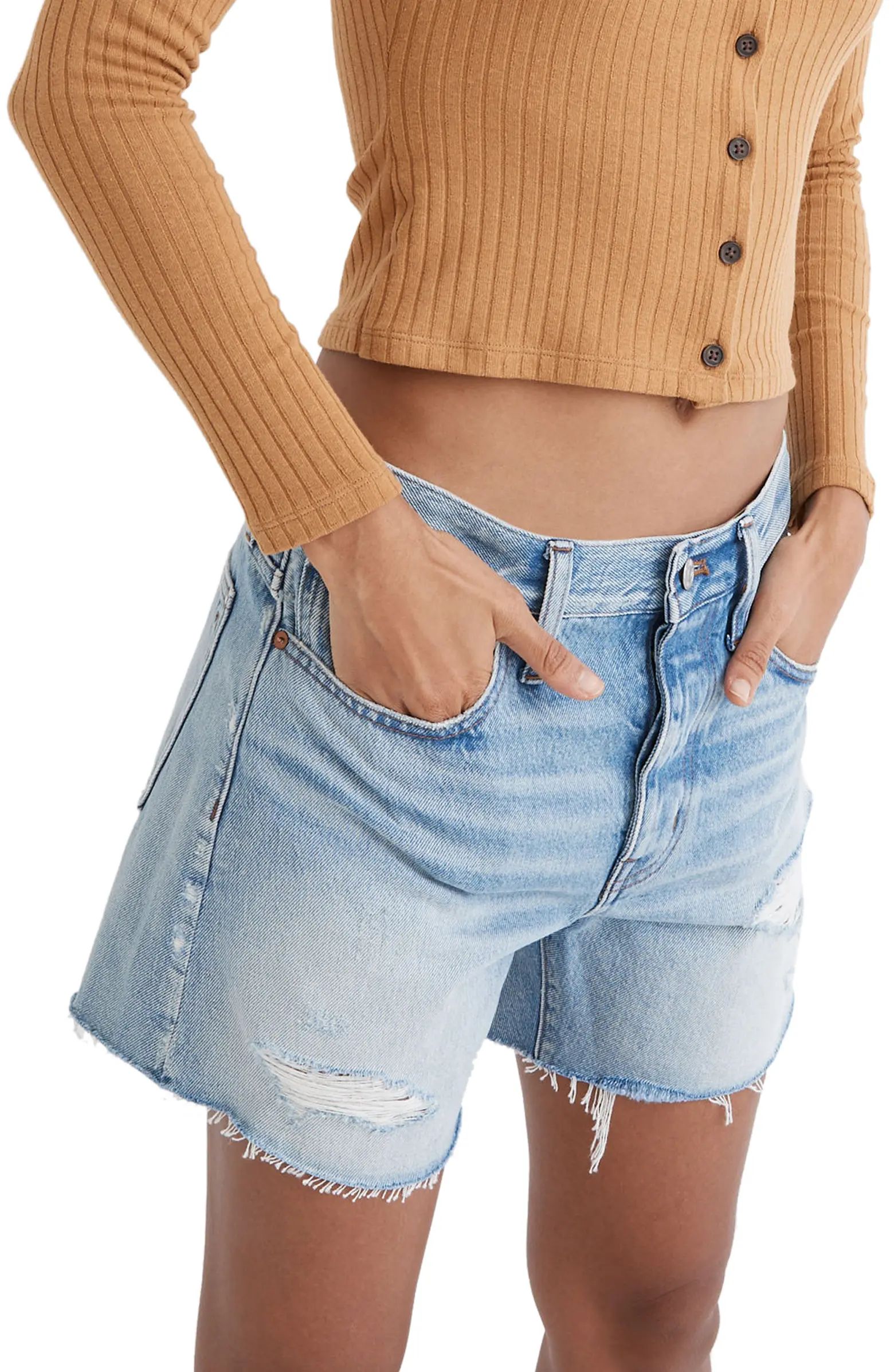 Madewell Women's Relaxed Ripped Mid Length Denim Shorts | Nordstrom | Nordstrom