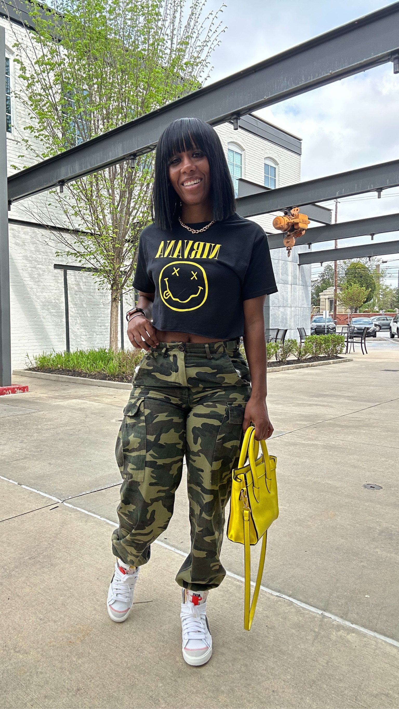 Perfect spring time outfit idea! Nirvana crop top size S. Camo pants size XS. #sneakeroutfits #streetstyleinspo #sneakerfits

#LTKshoecrush #LTKFind #LTKstyletip