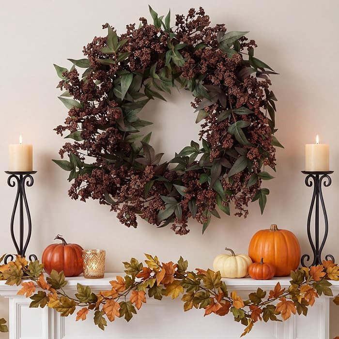 21 Inch Fall Wreaths for Front Door Autumn Berry Wreath, Brown | Amazon (US)
