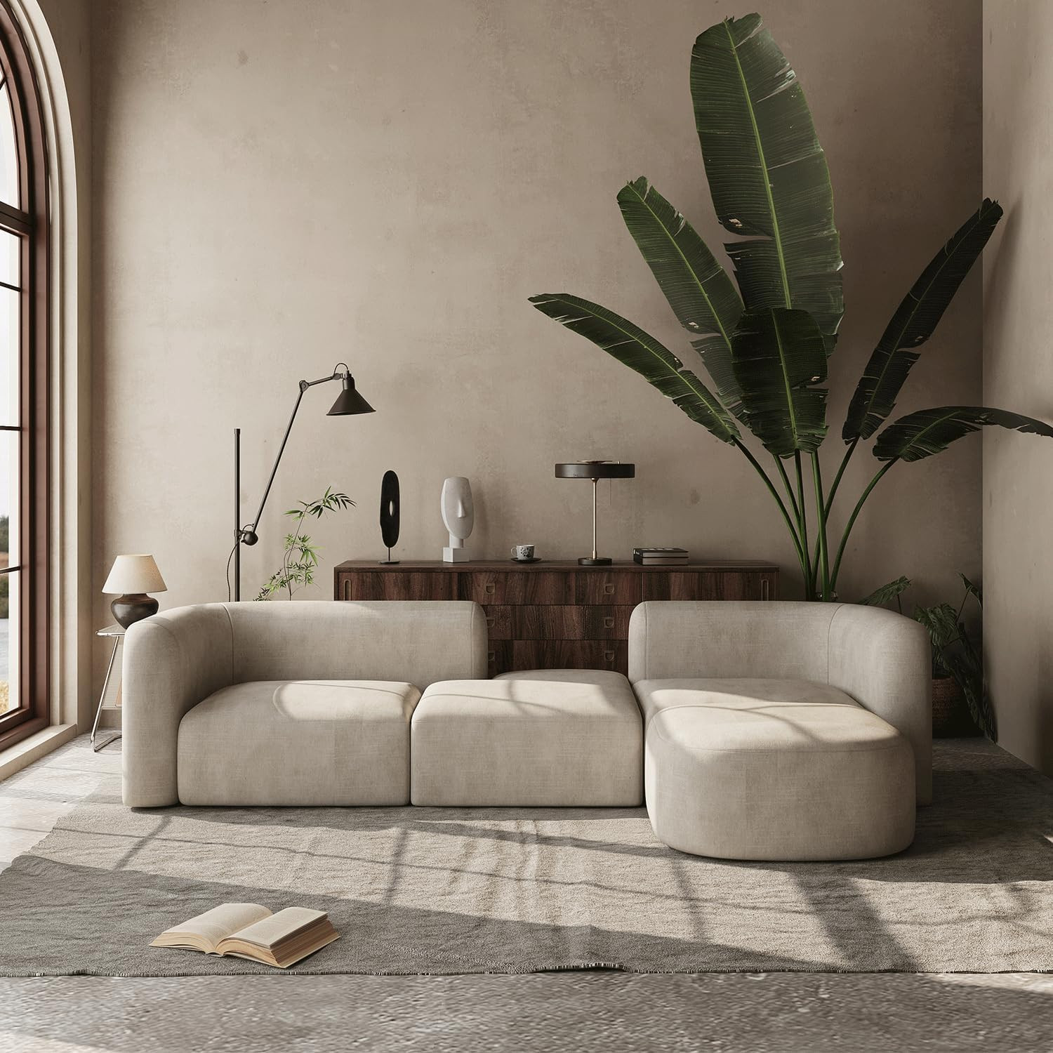 Acanva Mellow Modern Tight Curved Back Velvet Sofa, 4 Seater Modular | Amazon (US)