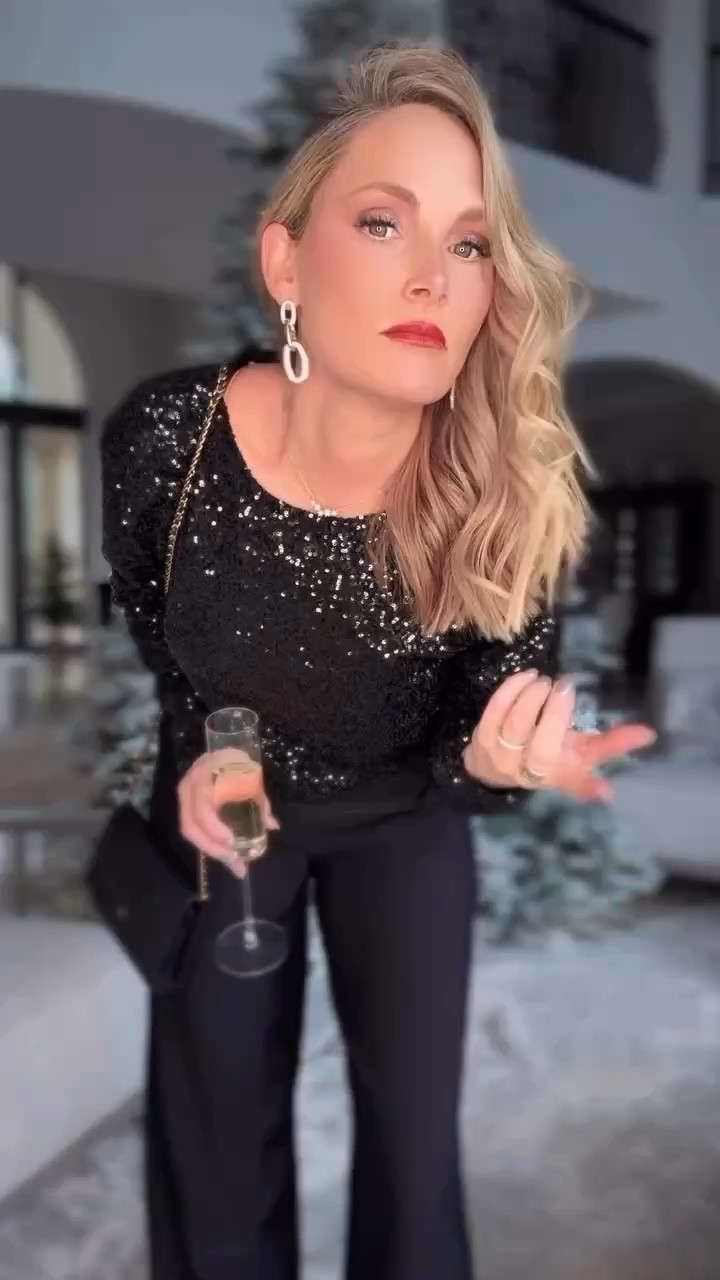 Beautiful holiday outfit. This sequin top is under $80 and comes in silver too wearing a small.

#LTKOver40 #LTKWatchNow #LTKHoliday
