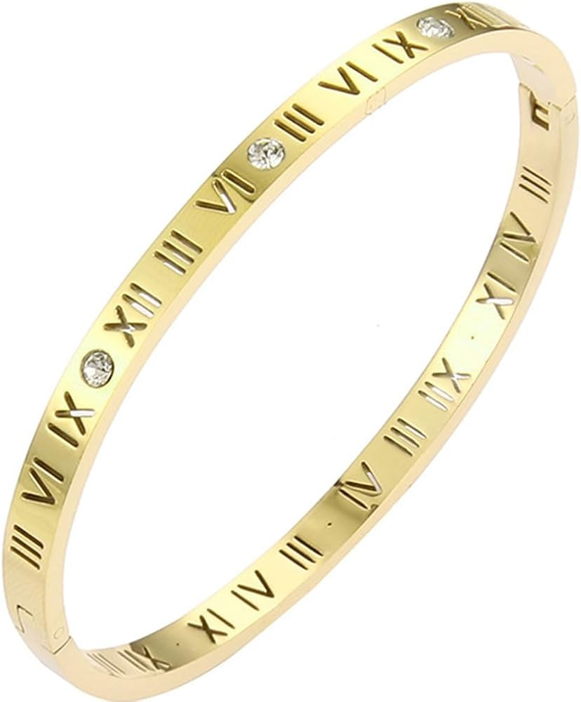 Jude Jewelers 4mm Stainless Steel Open Clasp Roman Numbers Cubic Zircon Filled Bangle Bracelet | Amazon (US)