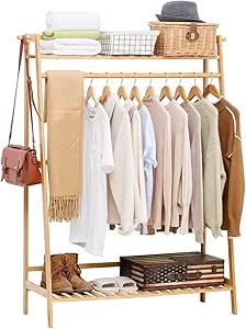 COPREE Bamboo Garment Coat Clothes Hanging Heavy Duty Rack with top Shelf and Shoe Clothing Stora... | Amazon (US)