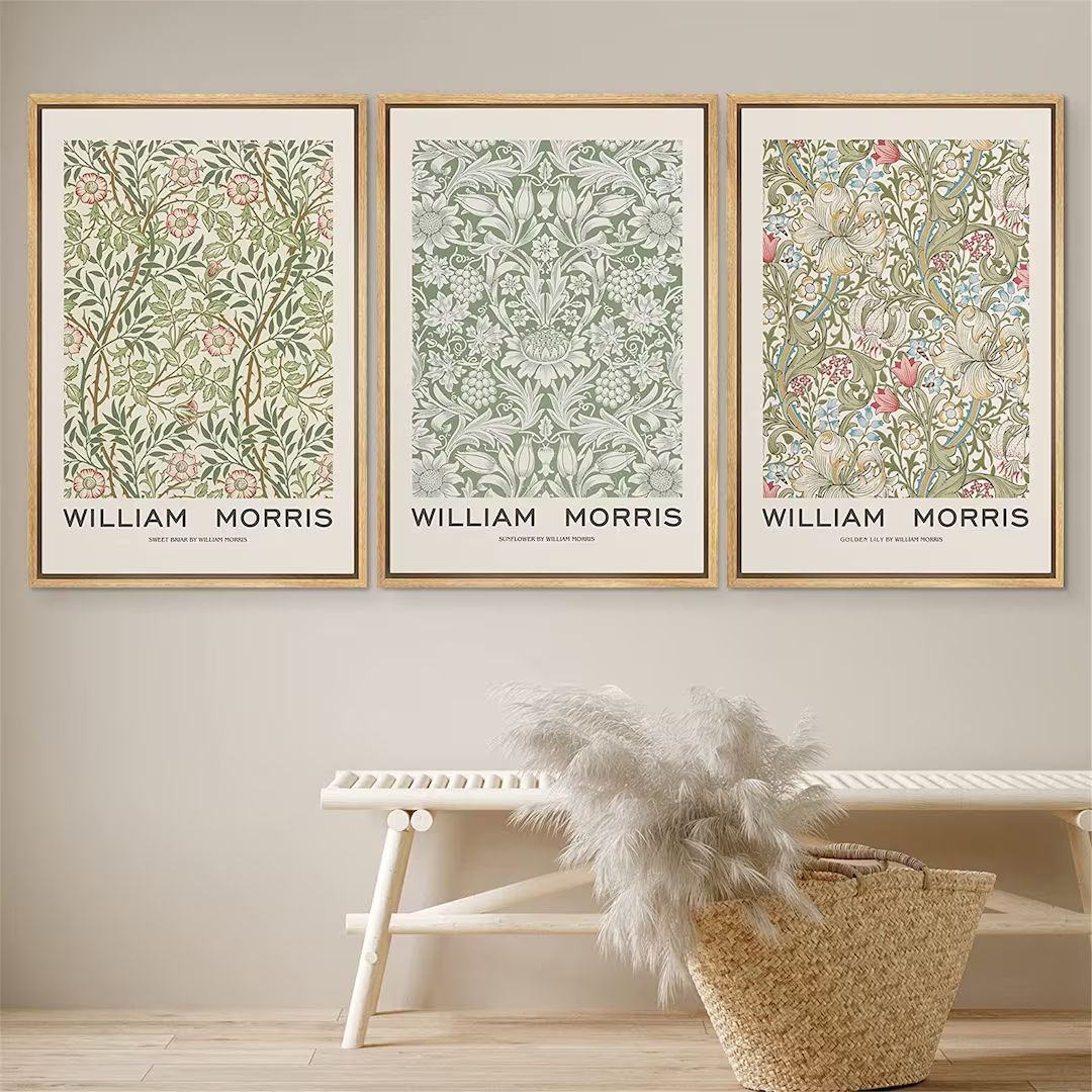 DustinWay Framed Canvas Print Wall Art Set Flowers by William Morris Floral Botanical Modern Art ... | Etsy (US)