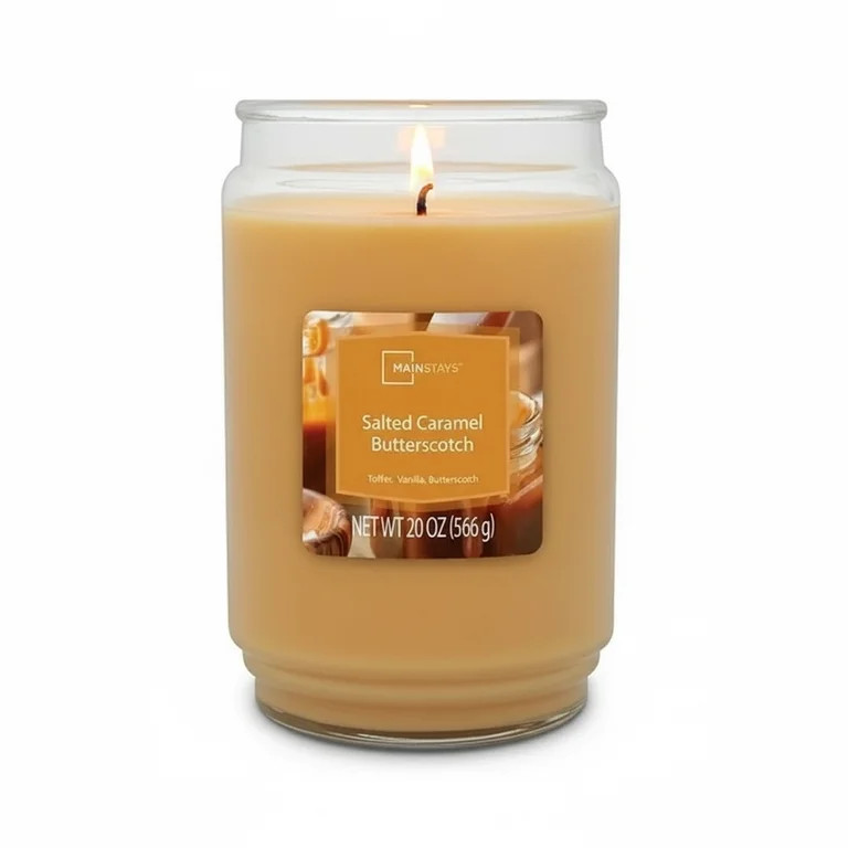 Mainstays Single-Wick Scented Glass Jar Candle, Salted Caramel Butterscotch, 20 oz | Walmart (US)