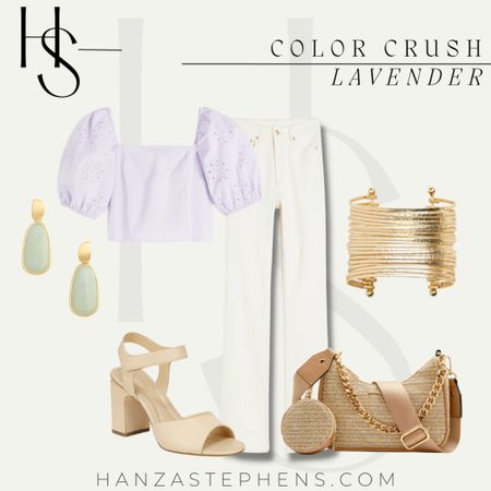 White wide legged jeans and a lavender puff sleeve top

#LTKstyletip #LTKunder50