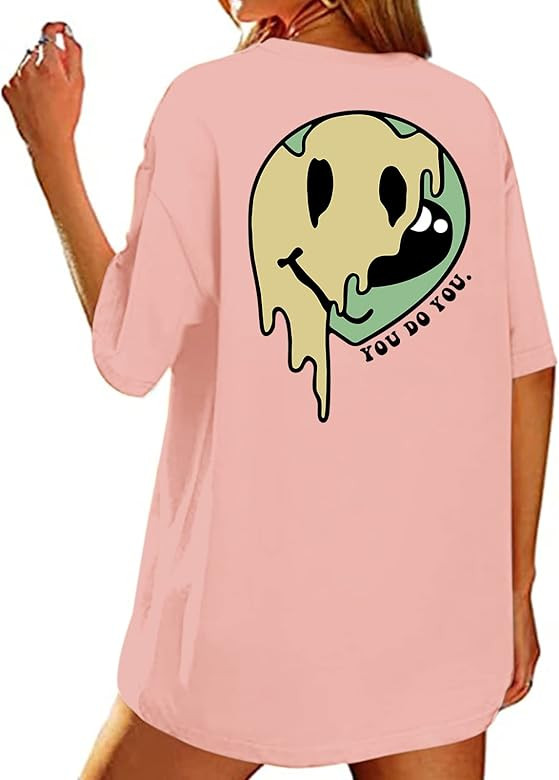 Bobeutou Oversized Graphic Tees for Women Cute Smile Face Shirt Womens Baggy T Shirts Cotton Tops... | Amazon (US)